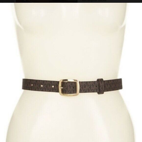 Women's MK Signature Belt Brown Leather Gold - Picture 1 of 10